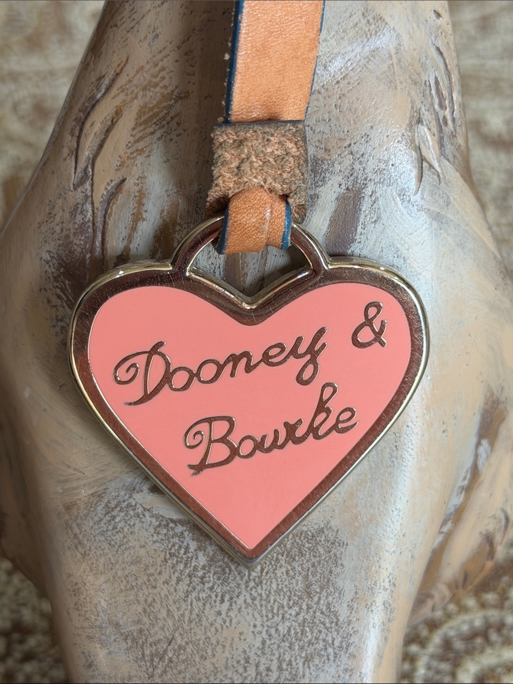 Dooney & Bourke Pink Heart Bag Charm Bag Tag With Leather Strap